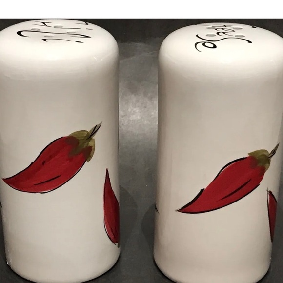 Kitchen Prep 201 Chili and Cheese (White w/Red Chili Peppers) Ceramic Shakers. - Picture 2 of 6
